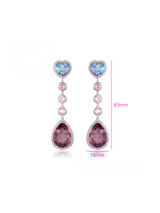 Chrysothemiss Γυναικεία Σκουλαρίκια Aurora Blush Drops Μωβ Κρύσταλλο Ροζ Πέτρες & Επίστρωση Πλατίνας