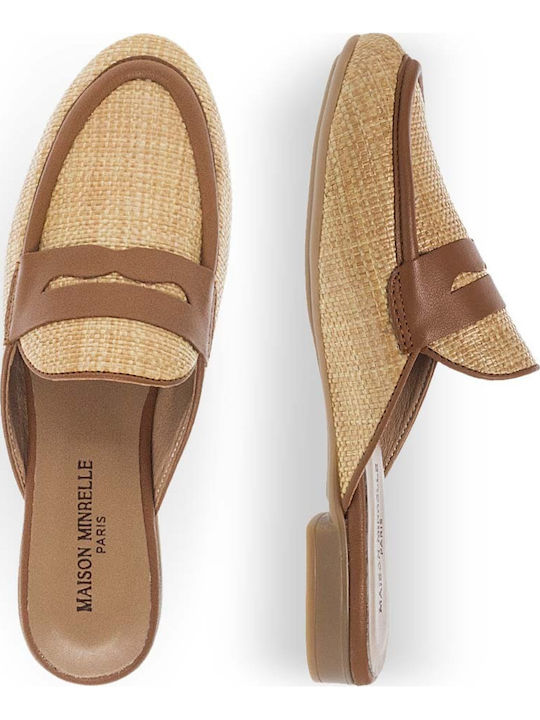 Leather Mules with Heel in Tabac Brown Color