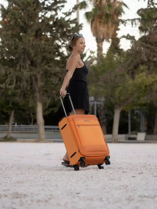 Newcom Large Fabric Orange Suitcase With 4 Wheels Height 71cm