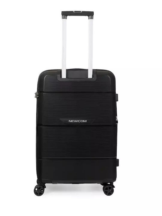 Newcom Medium Hard Black Suitcase With 4 Wheels Height 66cm