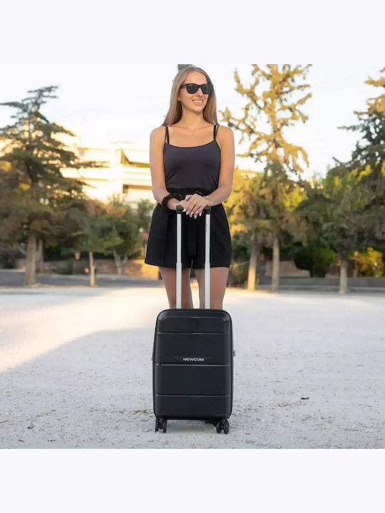 Newcom Cabin Hard Travel Suitcase Black with 4 Wheels Height 55.5cm