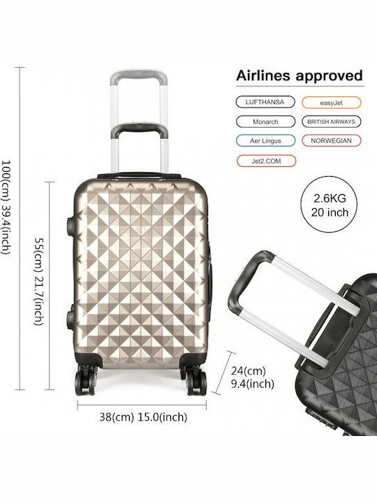 Miss Lulu Cabin Hard Travel Suitcase Gold with 4 Wheels Height 55cm