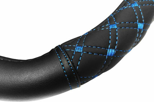 Auto Gs Car Steering Wheel Cover Elegant with Diameter 45cm made of Leatherette Black with Blue Stitching