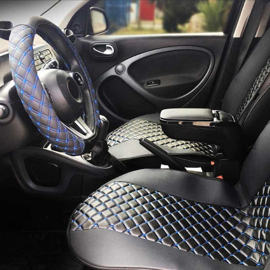 Auto Gs Car Steering Wheel Cover Elegant with Diameter 45cm made of Leatherette Black with Blue Stitching