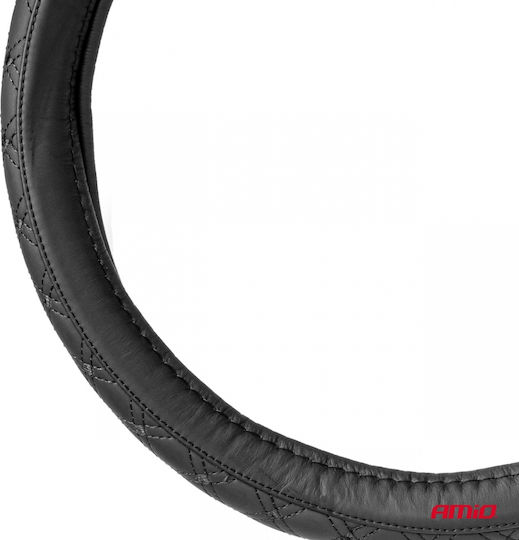 AMiO Car Steering Wheel Cover with Diameter 41-43cm made of Leatherette Black with Black Stitching