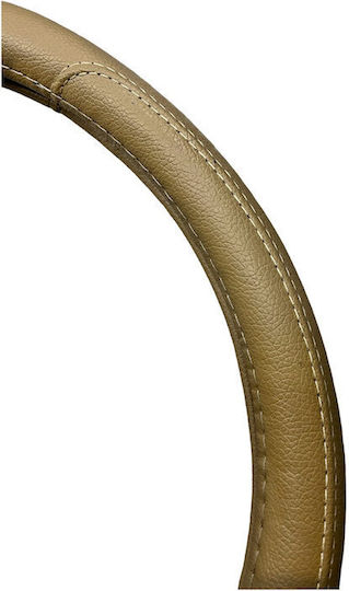 Car Steering Wheel Cover Leather Beige with Beige Stitching