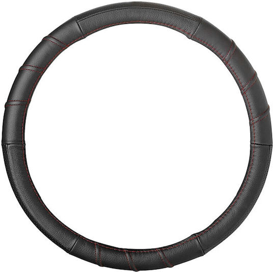 Car+ Husă Volan Auto cu Diametru 37-39cm Din Piele Negru cu Cusătură Roșie