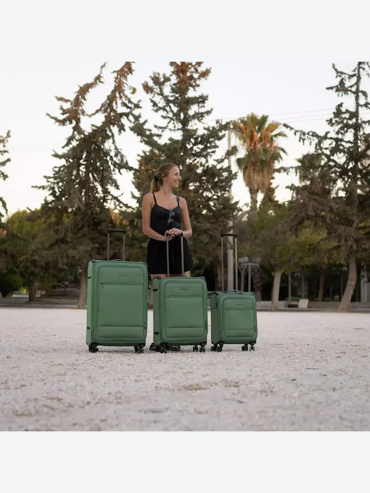 Newcom Fabric Green Suitcases With 4 Wheels