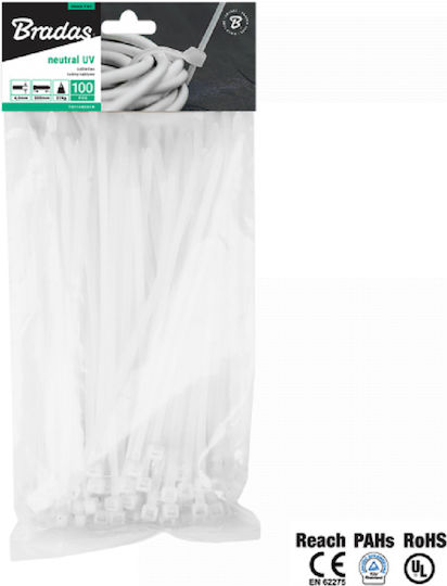 Bradas Cable Ties Plastic 350mm x 4.8mm in White Colour (100 pcs) (TS1148350N)