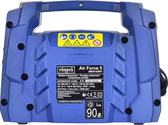 Scheppach Autoreifenpumpe Air-Force 5 Wiederaufladbar ohne Batterie 12V