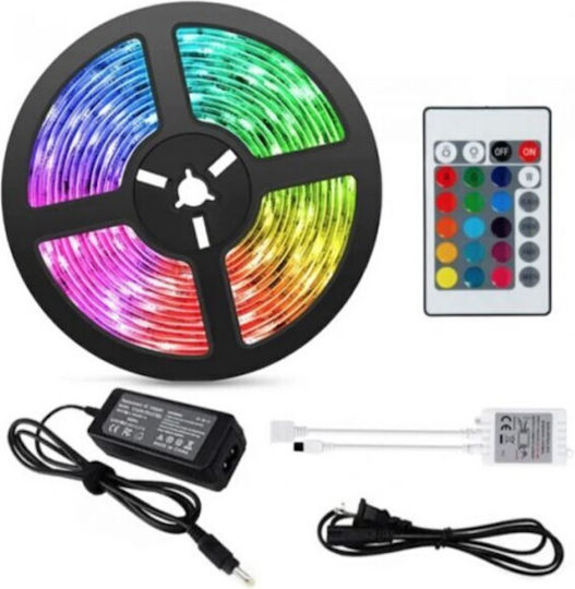 Bandă LED Multicolor Idealstore 5m Alimentare + Telecomandă Consum Redus de Energie Lumină Strălucitoare Echipată cu Bandă Adezivă Dublă pe Spate