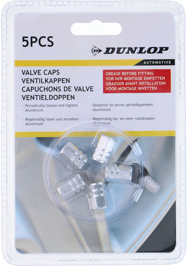 Dunlop Car Tire Valve Caps Gray 5 Pieces