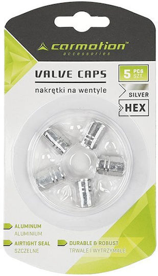 Capace Hexagonale din Aluminiu pentru Supape 5 Bucăți Argintii