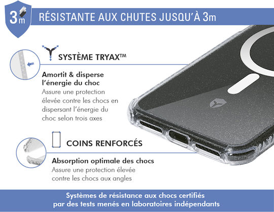 Force Case Case Iphone 16 Magsafe Renforcée Air Tryax 3m System Glitter Transparent