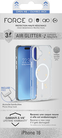 Force Case Case Iphone 16 Magsafe Renforcée Air Tryax 3m System Glitter Transparent