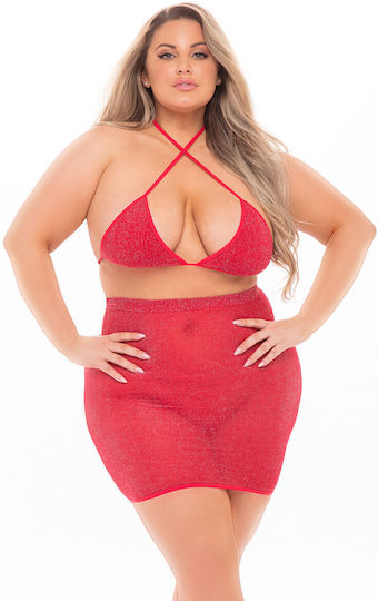 Pink Lipstick Lingerie Sexy Σετ Εσωρούχων με Διαφάνεια Κόκκινο Plus Size 2τμχ