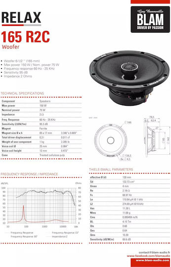 Blam 165 R2C Ηχείο Αυτοκινήτου Ομοαξονικά 6.5" με 75W RMS (2 Δρόμων)