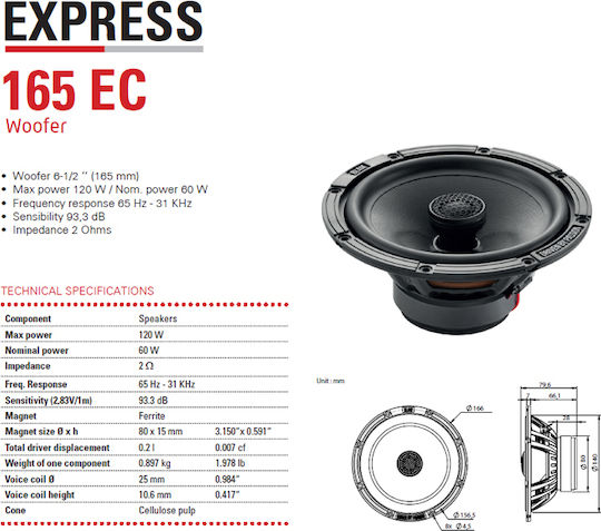 Blam 165EC Σετ Ηχεία Αυτοκινήτου Ομοαξονικά 6.5" με 60W RMS (2 Δρόμων)