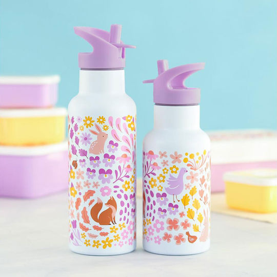A Little Lovely Company Неръждаема Стомана Детска Бутилка За Вода Термос със Сламка Бежова 350ml
