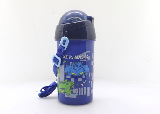 Diakakis Пластмасова Детска Бутилка За Вода PJ Masks със Сламка Светлосин 500ml