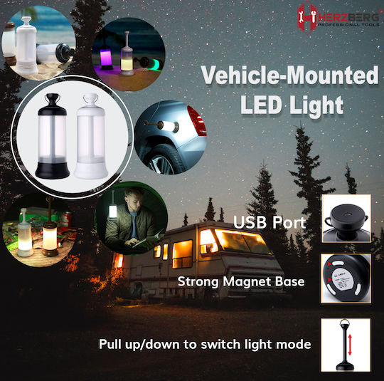 Herzberg Portable Led Lantern Rechargeable for Camping White with Magnetic Base 1.5W