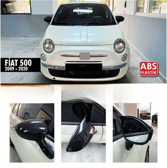 Set 2 Capace Oglindă Stil Batman Fiat 500 500x Punto Linea Culoare Negru Pian Negru Lucios Instalare Ușoară Rezistent la UV Material Premium