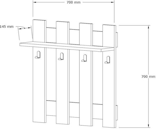 Asir Group Wandhalterung Hölzernes 4 Haken Braune 70x18x70cm