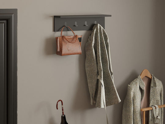 Asir Group Wooden Wall Hanger 4 Hooks Brown 14x60cm