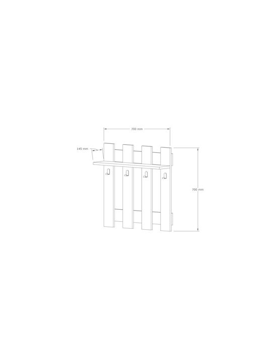 Asir Group Wall Hanger Wooden 4 Hooks White 70x18x70cm