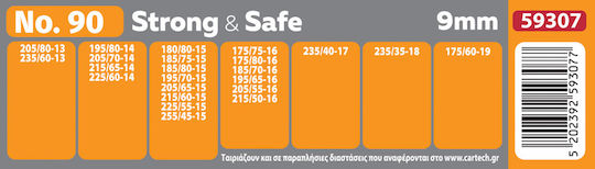 Cartech Strong & Safe No 90 Αντιολισθητικές Αλυσίδες Πάχους 9mm Επιβατικού Αυτοκινήτου 2τμχ