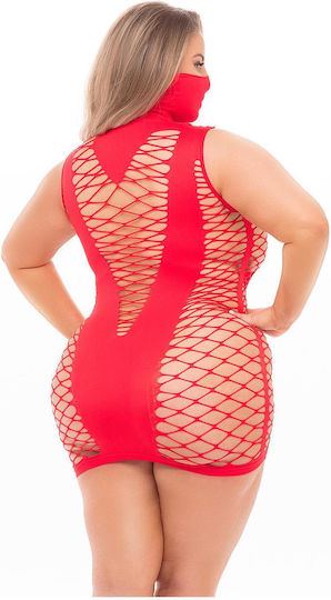 Fishnet Mini Dress Face Mask Red Plus Size