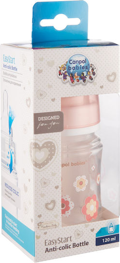 Canpol Babies Plastic Baby Bottle Anti-Colic with Silicone Nipple for 0+, 0+ m, months Pink Flowers - Pink 120ml