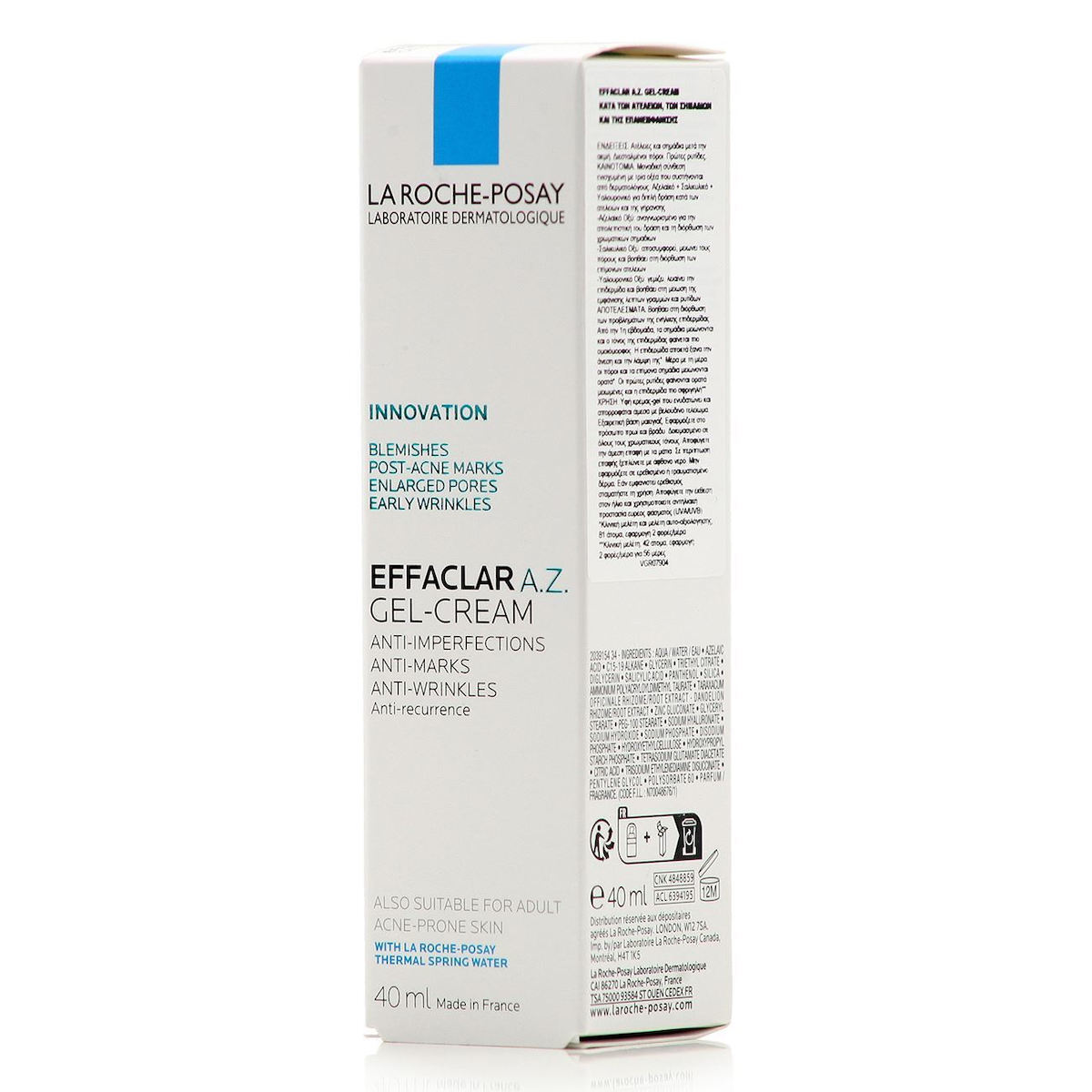 La Roche Posay Effaclar A.Z. Ενυδατικό & Αντιγηραντικό Gel-Κρέμα Προσώπου κατά της Ακμής με Αζελαϊκό, Σαλικυλικό & Υαλουρονικό Οξύ 40ml
