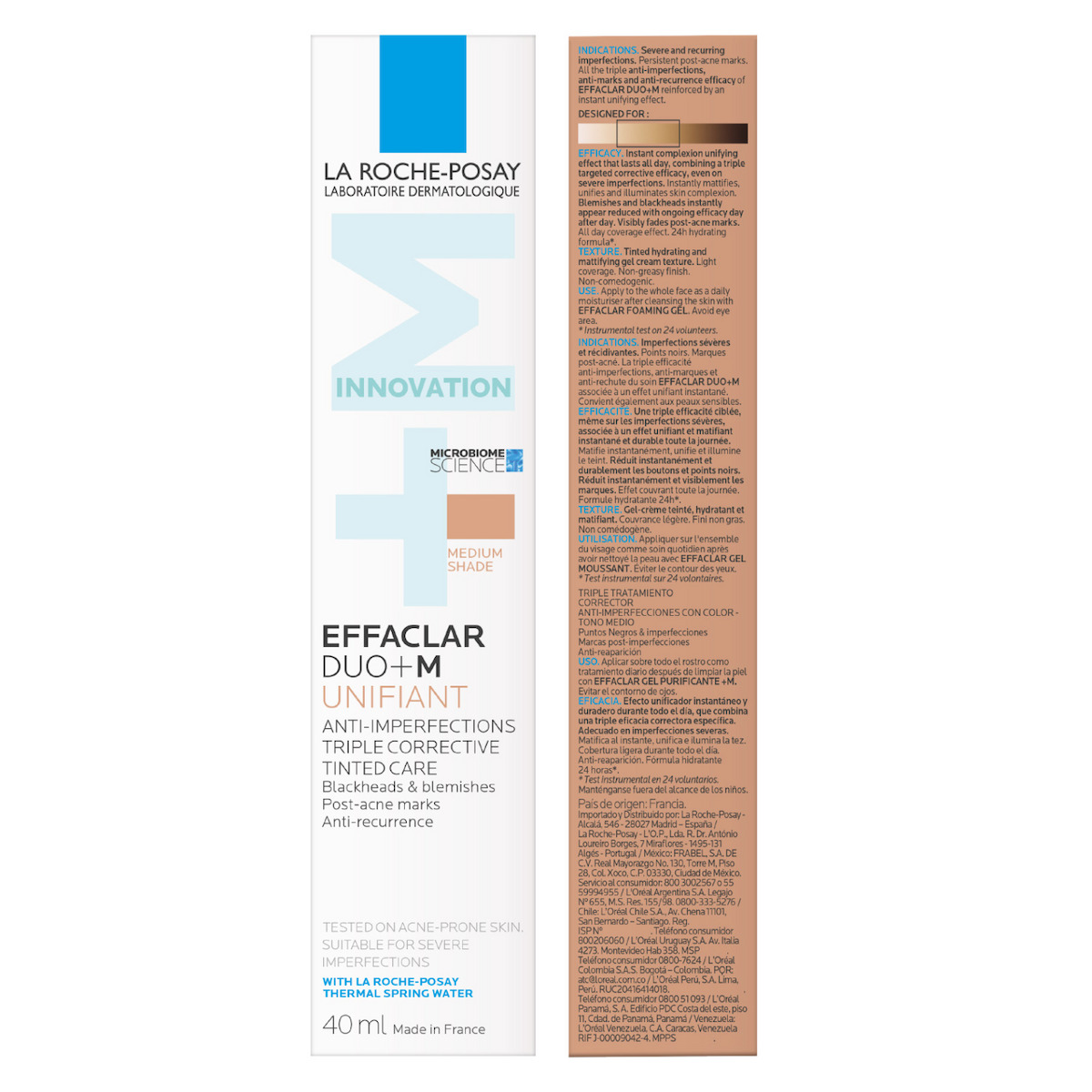 La Roche Posay Effaclar Duo+M Unifiant Medium 24ωρη Ενυδατική & Ρυθμιστική Κρέμα Προσώπου Ημέρας με Χρώμα κατά των Ατελειών 40ml