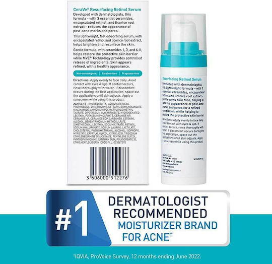 CeraVe Resurfacing Retinol Αντιγηραντικό Serum Προσώπου με Ρετινόλη & Νιασιναμίδη για Λεύκανση & Ακμή 30ml
