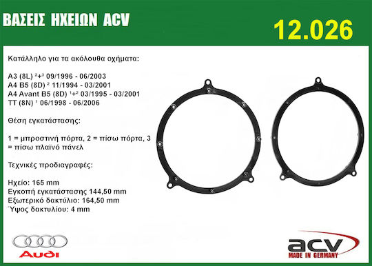 Βάσεις Ηχείων Πίσω 165mm για Audi A4 / A6 / TT