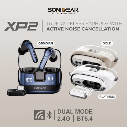 Sonic Gear Dual Mode In ear Bluetooth хендсфри Слушалки с Устойчивост на Пот и Кутийка за Зареждане Platinum