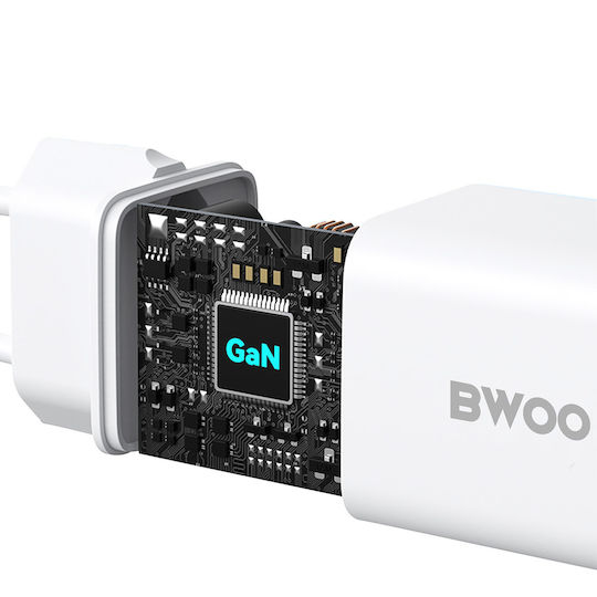 BWOO Φορτιστής Χωρίς Καλώδιο GaN με Θύρα USB-C 30W Power Delivery Λευκός (GaN)