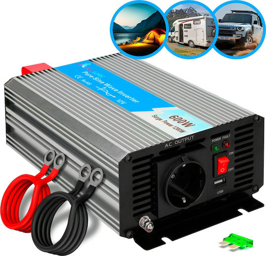 Extralink Инвертор за кола Модифицирана синусоидална вълна 600W за 12V DC EX.18082