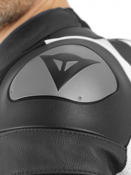 Dainese Mistel Men's Leather Motorcycle Riding Suit Black/White/Black Matt