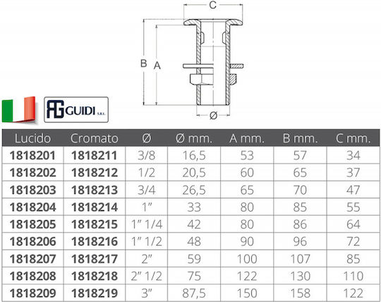 Guidi Bootshydraulik Ersatz Wasser Einlass/Auslass Messing 1 1/2''