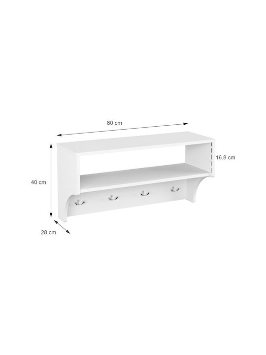 Pakketo Wall Hanger Crosta Wooden 8 Hooks White 80x8x28cm