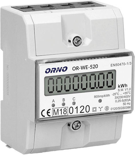 Orno Kilowatt Hour Meter Electric Panel Digital Rail Three-phase OR-WE-520