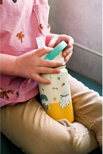 The Cotton Cloud Kids Water Bottle Thermos Stainless Steel with Straw Meow Cats 420ml
