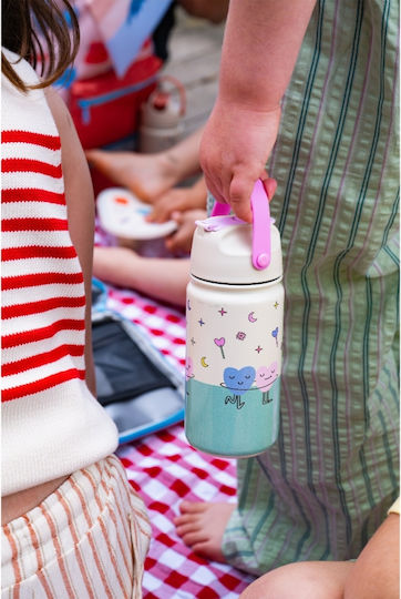 The Cotton Cloud Kids Water Bottle Thermos Stainless Steel with Straw Meow Cats 420ml