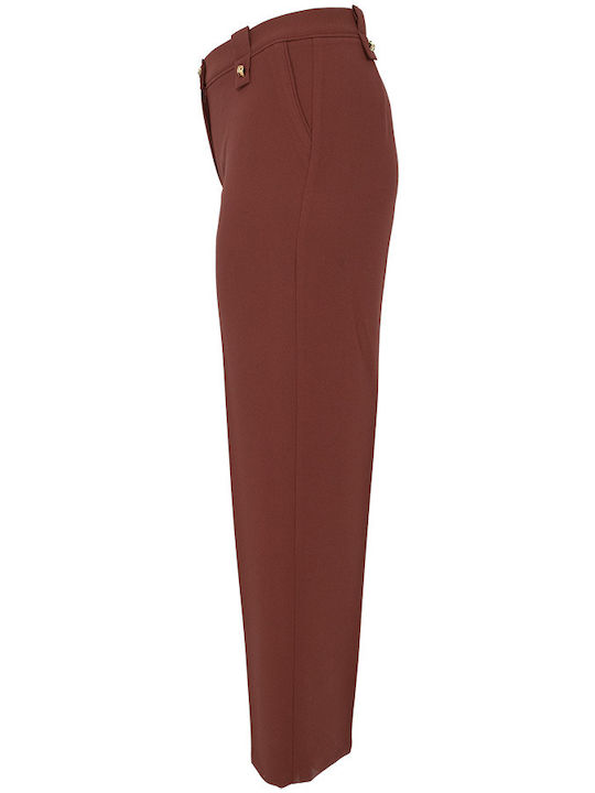 Women's High-waisted Fabric Trousers Straight Line Red
