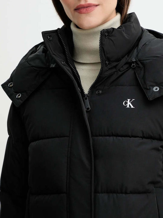 Women's Short Puffer Jacket for Winter with Hood Black
