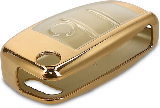Silicone Car Key Cover Case with 3 Buttons for Audi Gold