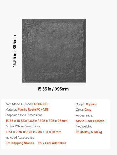 Vevor Decorative Stepping Stones 8 Pieces 15.5 X 15.5 In Lawn Walkway Pavers Gray