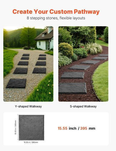Vevor Decorative Stepping Stones 8 Pieces 15.5 X 15.5 In Lawn Walkway Pavers Gray